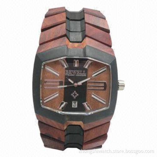 Transformers Style Big Men Wooden Watches with Red and Black Sandalwood Case/Band, Various Designs